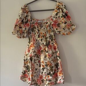 Faithfull the Brand Pink and Orange Puff Sleeve Mini Dress